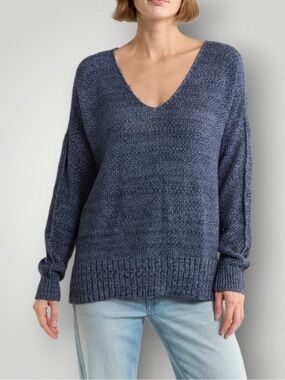 Lucky Brand Women’s V-Neck Oversize Knit Sweater in Heather Navy. Size XL